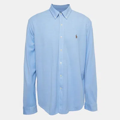 Pre-owned Ralph Lauren Blue Knit Oxford Buttoned Shirt Xxl