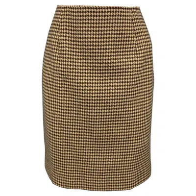 Pre-owned Ralph Lauren Blue Label Size 8 Brown & Beige Houndstooth Wool Pencil Skirt