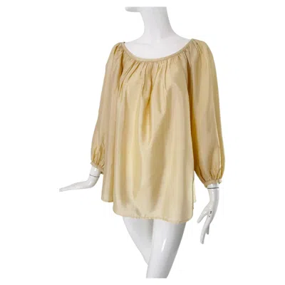 Pre-owned Ralph Lauren Blue Label Women's Champagne Silk Bohemian Peasant Blouse M