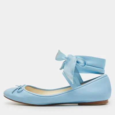 Ralph Lauren Blue Leather Ankle Tie Up Ballet Flats