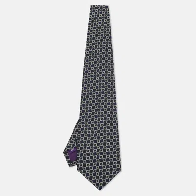 Pre-owned Ralph Lauren Blue Navy Geometric Silk Jacquard Traditional Tie In Navy Blue