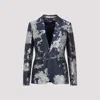 RALPH LAUREN BLUE PARKER JACQUARD LINEN BLAZER