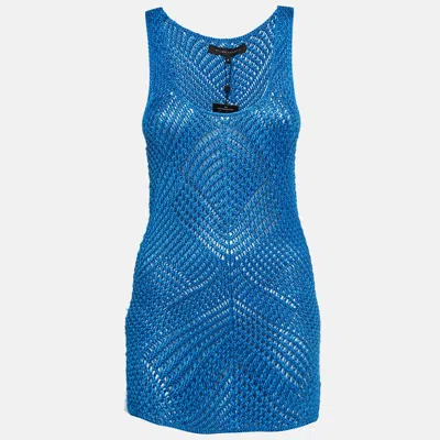 Pre-owned Ralph Lauren Blue Silk Crochet Easy Tank Top M