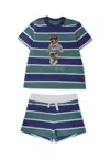 Ralph Lauren Blue Suit For Baby Boy With Polo Bear In Brown