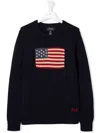 Polo Ralph Lauren Blue Sweater With Flag And Monogram In Blue