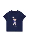 Ralph Lauren Blue T-shirt For Baby Boy With Polo Bear In Brown