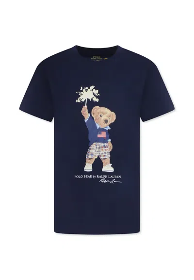 Ralph Lauren Kids' Blue T-shirt For Boy With Polo Bear