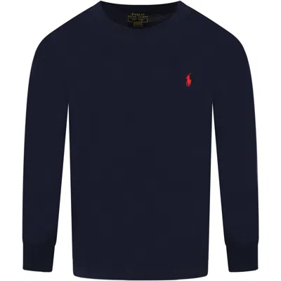 Ralph Lauren Kids' Blue T-shirt For Boy With Red Pony Logo In Black