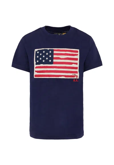 Ralph Lauren Blue T-shirt For Kids With American Flag