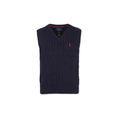Ralph Lauren Kids' Blue Vest Sweater For Boy With Horse In Black