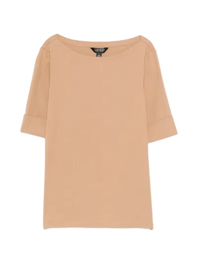 Ralph Lauren Boat Neck Cuffed T-shirt In Brown