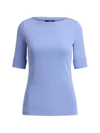 Ralph Lauren Boat-neck Turn-up-cuff T-shirt In Blue