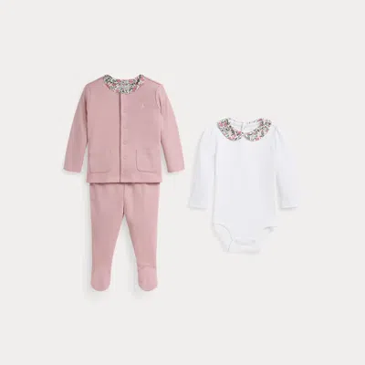 Ralph Lauren Babies'  Bodysuit, Pant & Reversible Jacket Set In Pink