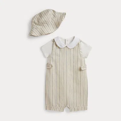 Ralph Lauren Babies'  Bodysuit, Striped Overall & Hat In Gray