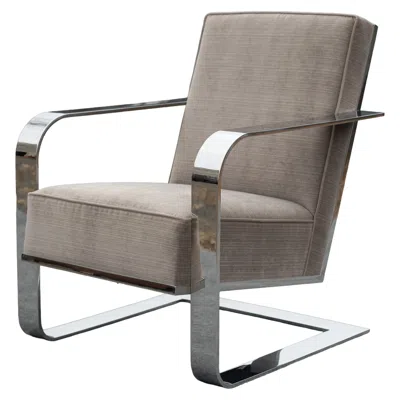 Pre-owned Ralph Lauren Bohemian Chrome & Silk Wool Blend Leather Cantilever Lounge Chair In Gray