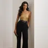 Ralph Lauren Bow-back Metallic Twill & Crepe Jumpsuit In Gold