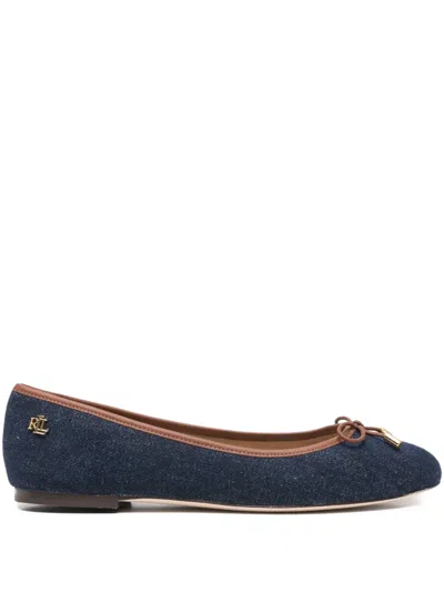 Ralph Lauren Jayna Leather-trim Denim Flat In Blue