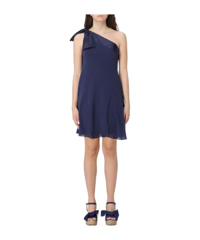 Polo Ralph Lauren Bow Tie Details Mini Dress In Blue