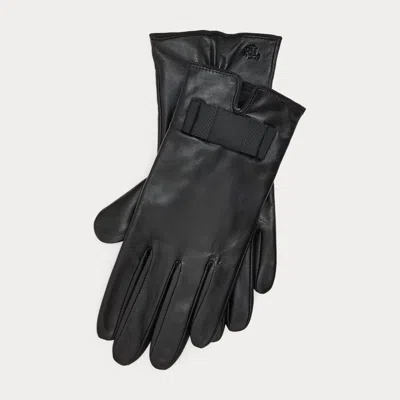 Ralph Lauren Bow-trim Sheepskin Gloves In Black