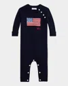 Ralph Lauren Boy's American Flag Cashmere Romper In Refined Navy