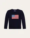 Ralph Lauren Boy's American Flag Cashmere Sweater In Blue
