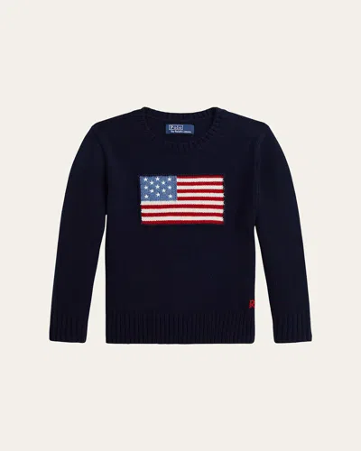 Ralph Lauren Kids' Boy's American Flag Cashmere Sweater In Blue