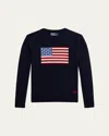 Ralph Lauren Boy's American Flag Cashmere Sweater In Blue