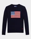 Ralph Lauren Boy's American Flag Cashmere Sweater In Refined Navy