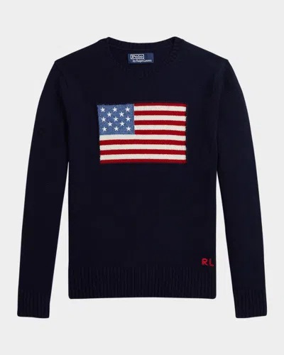 Ralph Lauren Kids' Boy's American Flag Cashmere Sweater In Refined Navy