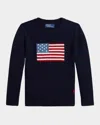 Ralph Lauren Boy's American Flag Cashmere Sweater In Refined Navy