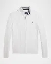 Ralph Lauren Boy's Cable-knit Cotton Full-zip Sweater In White