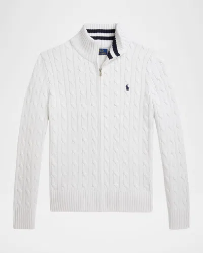 Ralph Lauren Kids' Boy's Cable-knit Cotton Full-zip Sweater In White