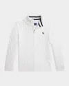 Ralph Lauren Boy's Cable-knit Cotton Full-zip Sweater In White
