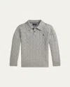 Ralph Lauren Boy's Cable-knit Cotton Long-sleeve Polo Sweater In Gray