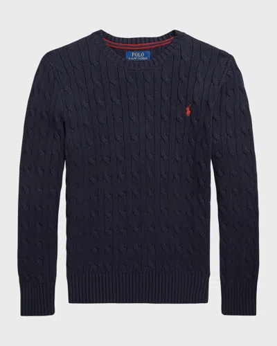 Polo Ralph Lauren Kids' Polo Pony-embroidered Cable-knit Jumper In Blue