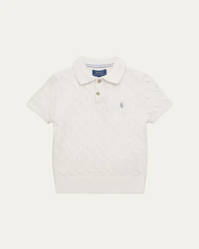 Ralph Lauren Kids' Boy's Cable-knit Cotton Polo Sweater In White