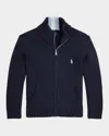 Ralph Lauren Boy's Combed Cotton Chunky-knit Sweater In Blue