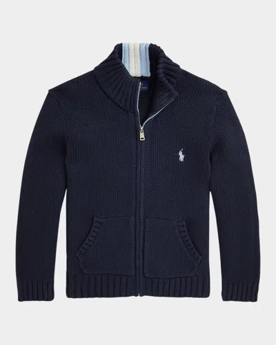 Ralph Lauren Kids' Boy's Combed Cotton Chunky-knit Sweater In Blue