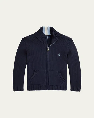 Ralph Lauren Kids' Boy's Combed Cotton Chunky-knit Sweater In Blue