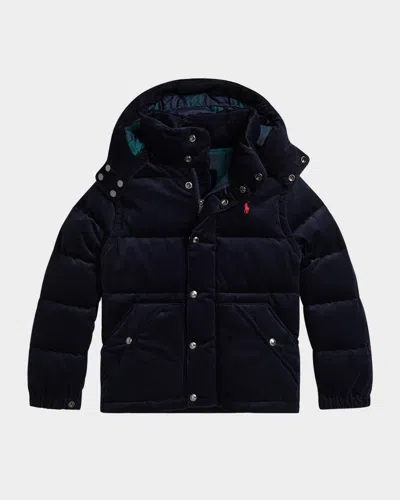 Ralph Lauren Kids' Boy's Convertible Hooded Down Jacket In Blue