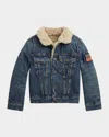 Ralph Lauren Boy's Denim Sherpa Outerwear Trucker Jacket In Blue