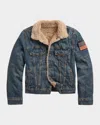 Ralph Lauren Boy's Denim Sherpa Outerwear Trucker Jacket In Blue
