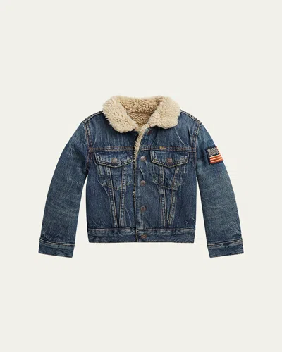 Ralph Lauren Kids' Boy's Denim Sherpa Outerwear Trucker Jacket In Blue