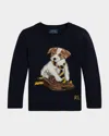 Ralph Lauren Boy's Dog Intarsia Knit Cotton Crewneck Sweater In Animal Print