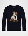 Ralph Lauren Boy's Dog Intarsia Knit Cotton Crewneck Sweater In Blue