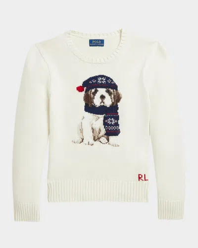 Ralph Lauren Kids' Boy's Dog Intarsia Sweater In Herbal Milk