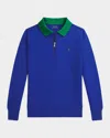 Ralph Lauren Boy's Double-knit Collared Sweatshirt In Blue