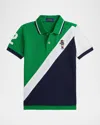 Ralph Lauren Boy's Embroidered Color-block Cotton Mesh Polo Shirt In Green