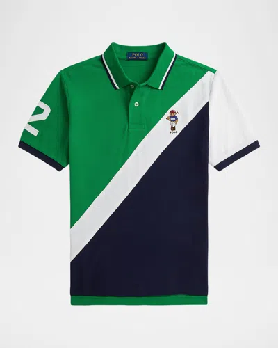 Ralph Lauren Kids' Boy's Embroidered Color-block Polo Shirt In Green