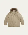 Ralph Lauren Boy's Faux-fur Trim Down Parka Jacket In Brown